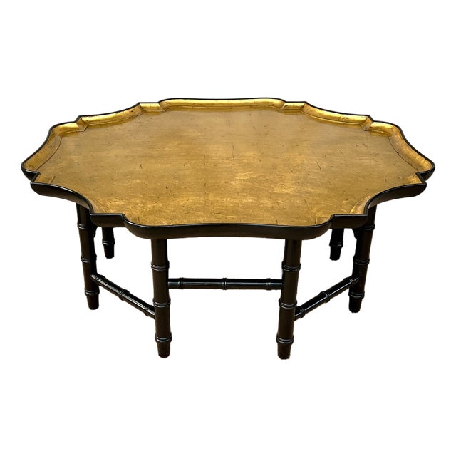 A Kittinger Octagonal Gold Leaf Coffee Table With an Ebonized Faux Bamboo Base For Sale