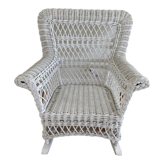 Vintage White Wicker Rocking Chair For Sale