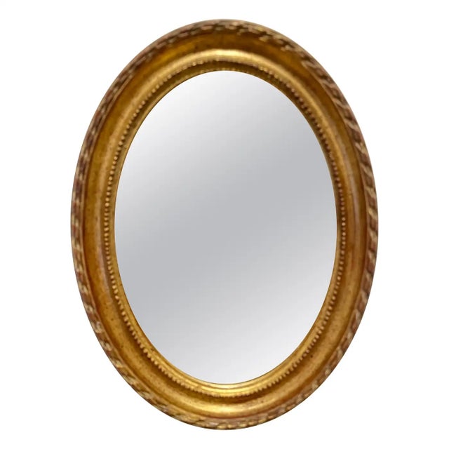 Glass Vintage Gilt Italian Oval Mirror For Sale - Image 7 of 7