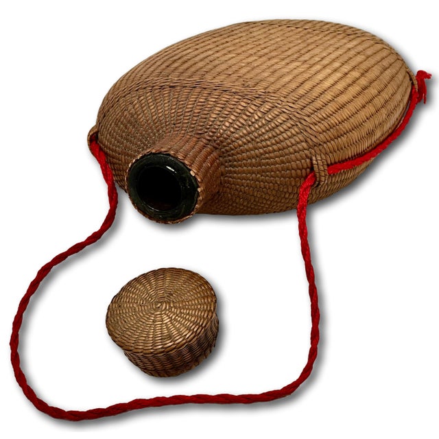 Excellent Antique Hand Woven Basket Weave on Blown Glass Bottle Flask With Cork Stopper Top - Circa Late 1800s For Sale In Boston - Image 6 of 18
