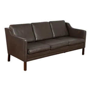 Mid-Century Modern Vintage Brown Leather Three Seat Sofa by Mogens Hansen of Denmark