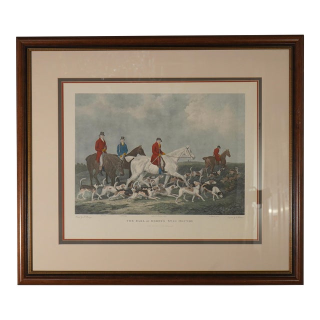 Framed Engraving Print of Stag Hounds Hunt Scene For Sale