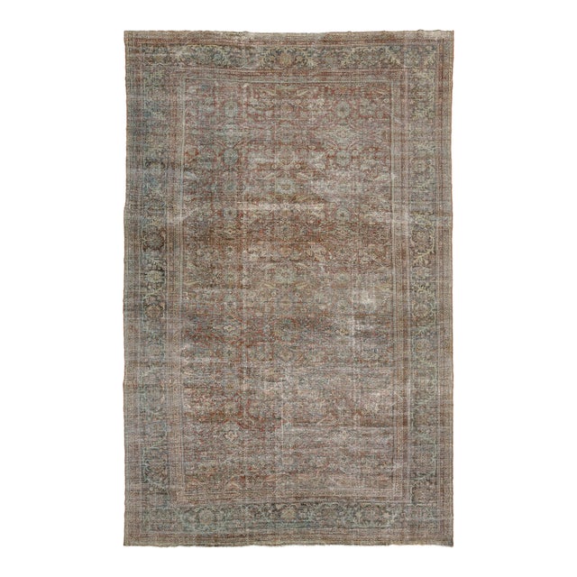 Antique Mahal Wool Rug With Muted Terracotta & Sage Palette For Sale