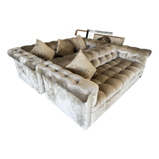 Pair of Velvet Tufted Sofas For Sale