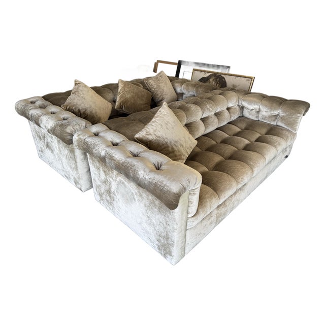 Pair of Velvet Tufted Sofas For Sale