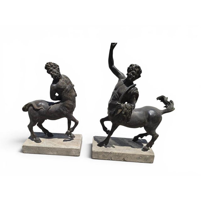 1930s Patinated Centaur Sculptures, Bronzes on Marble Bases, Early 20th Century, Set of 2 For Sale - Image 5 of 14