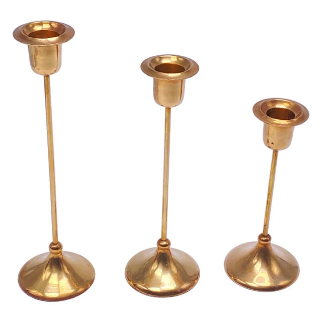 Candlesticks in Brass, Sweden, 1960s, Set of 3 For Sale - Image 9 of 9