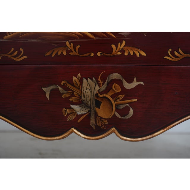Red & Gold Chinoiserie Serpentine 2 Drawer Commode Dresser For Sale - Image 15 of 16