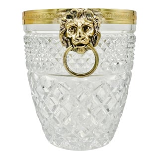 Vintage Saint Louis Attributed Lion Head Crystal Ice Bucket Gilded Edge For Sale