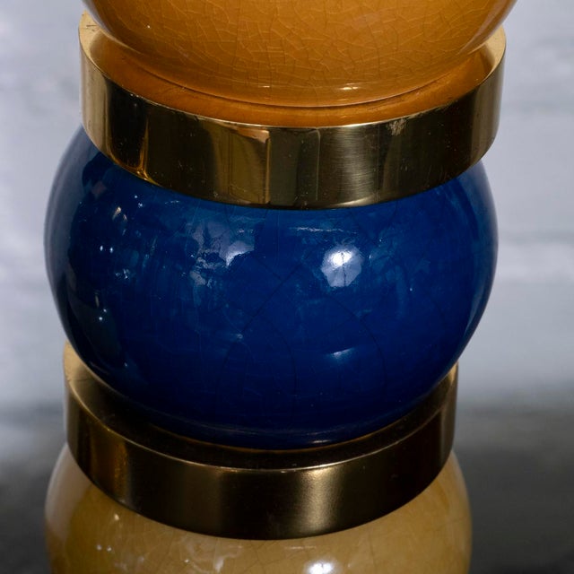 Pair of multicolored ceramic and brass table lamps For Sale In New York - Image 6 of 9