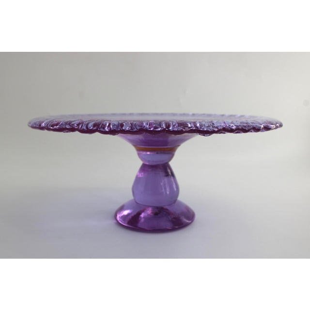 Rare FIRE & LIGHT Neodymium Lavender Recycled Glass Cake Plate. This handmade piece is signed on the underside. As the...