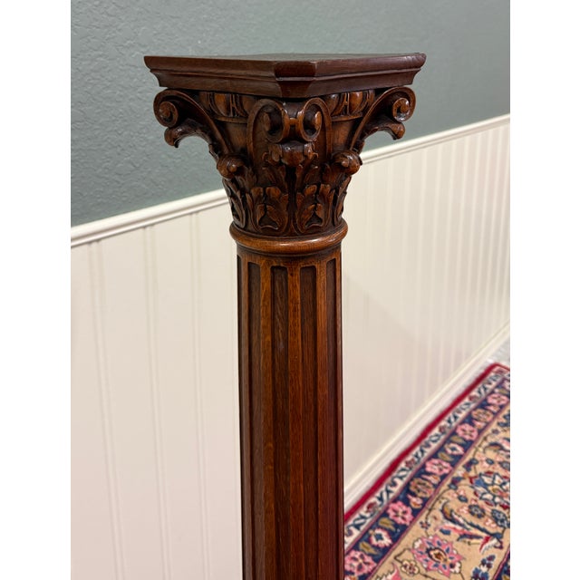 Antique French Oak Corinthian Column Pedestal Plant Stand Newel Post For Sale - Image 14 of 16