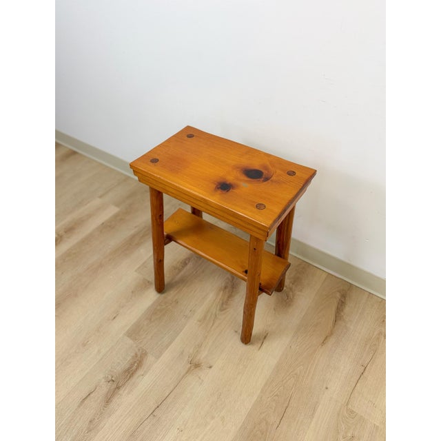 Handmade Rustic Pine Side Table Shelf Dowel Joints Vintage Farmhouse Dated 1930s For Sale - Image 4 of 11