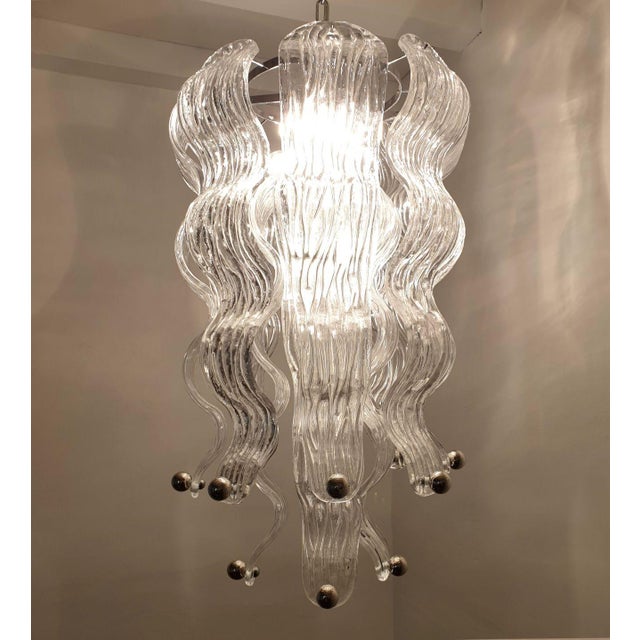 Mazzega Murano 1970s Murano Glass and Chrome Chandelier, Mid Century Modern For Sale - Image 4 of 15