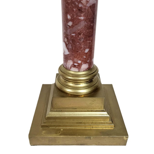 Antique French Grand Tour Bronze & Red Breccia Marble Vendome Column Lamps - Pair For Sale In New York - Image 6 of 17