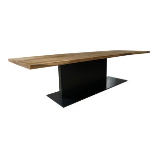 Custom Italian Riva 1920 Solid Oak & Iron Cantilever Dining Table For Sale