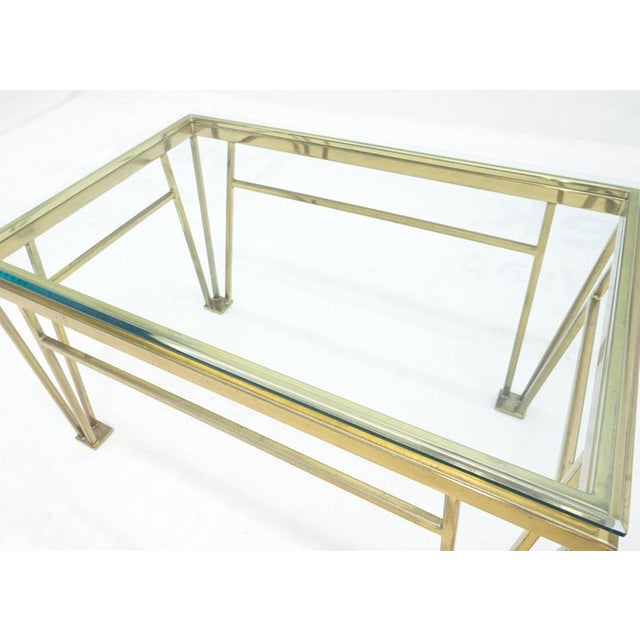 Italian mid century modern design brass side lamp or end side table with glass top.