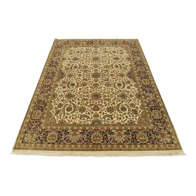 Agra Rug 8'3'' X 10'4'' Ivory Wool Traditional Hand-Knotted Oriental Carpet For Sale