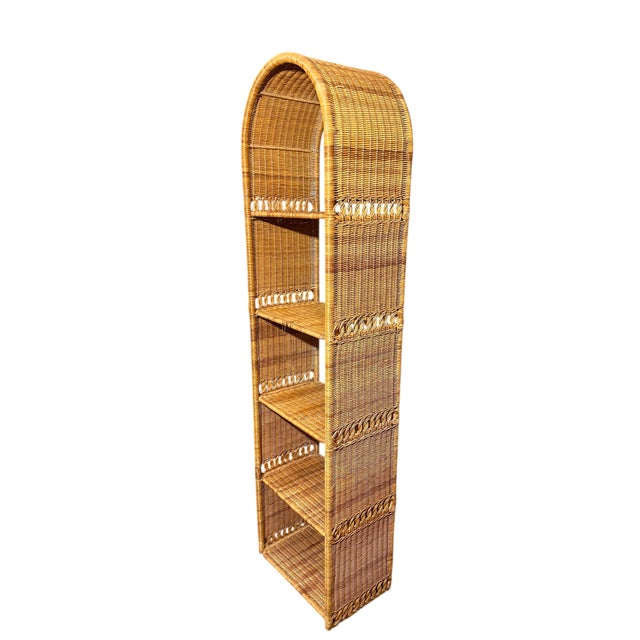 Brown Vintage Arched Top Rattan Etagere For Sale - Image 8 of 9
