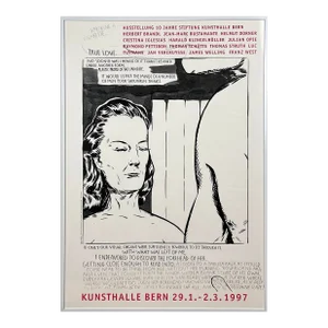 Raymond Pettibon - Large Vintage 1997 Swiss Group Exhibition Poster, Framed/Luc Tuymans/Julian Opie