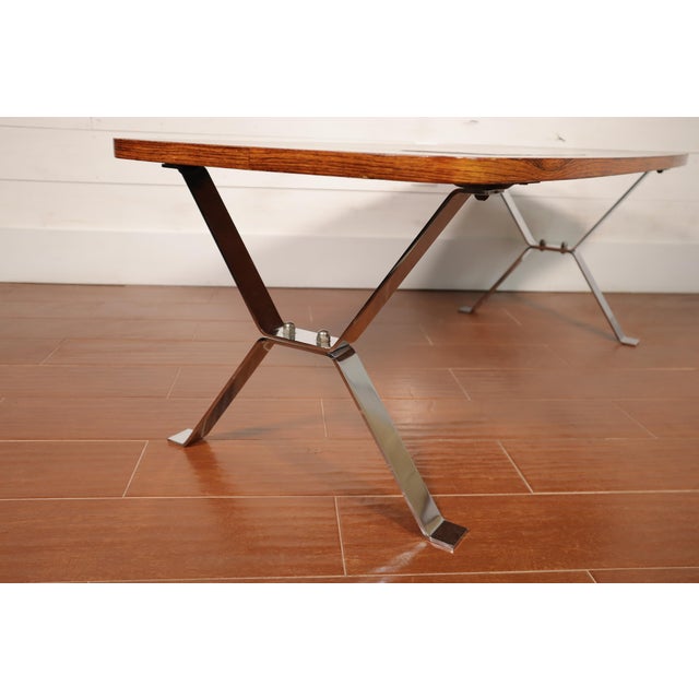 1960s Mid Century Mahogany Tile Inlay Coffee Table With Chrome Base Designed by Juliette Belarti for Adri Belgique 60's 70's For Sale - Image 5 of 8