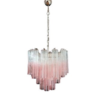 Murano Glass Tube Chandelier – 36 Glasses Transparent With Pink Shades Tube For Sale