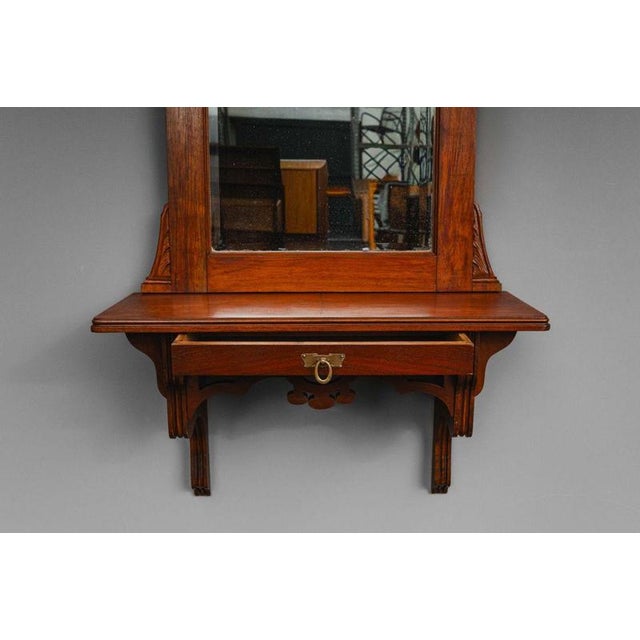 Art Nouveau Wall Mirror with Console in Walnut, Early 20th Century For Sale - Image 9 of 16