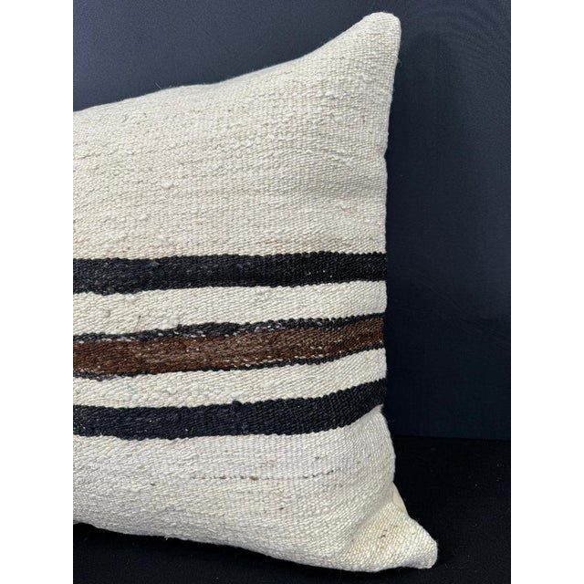 Contemporary Turkish Hemp Pillow Cushion Natural Beige Black Cushion Cover 20x20 For Sale - Image 3 of 4