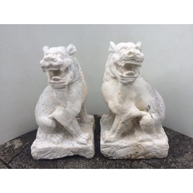 Hand Carved White Granite Foo Dogs A Pair Chairish