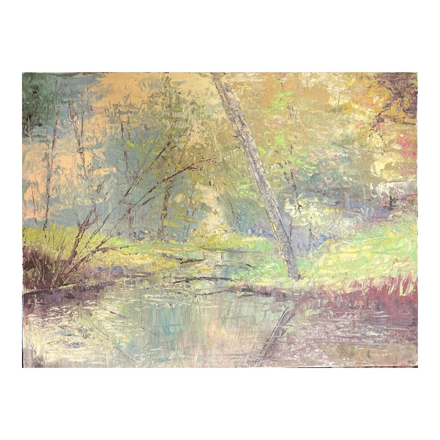 Late 20th Century Luminous Woodland Reflections, Original Oil Painting For Sale