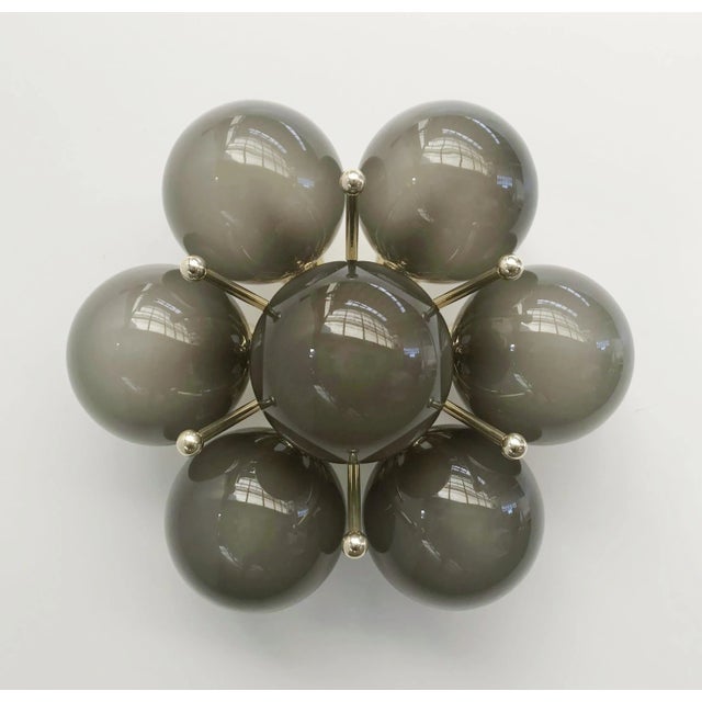 Italian Sakura Polished Brass Frosted Smoky Murano Globe Flush Mount by Fabio LTD For Sale - Image 3 of 7