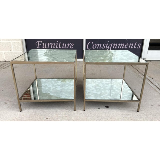 This sophisticated pair of Ethan Allen two-tier mirrored side tables—marketed by the brand as the “Zachary Bunching Coffee...