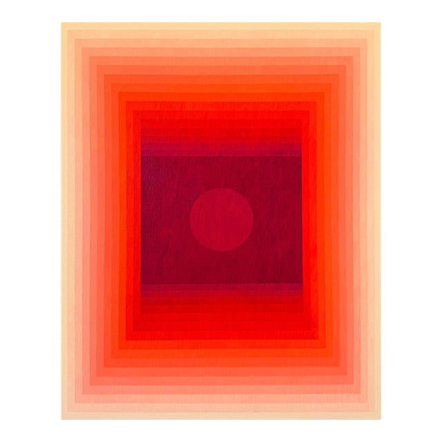 Contemporary Abstract Acrylic on Canvas "Focus Amongst Noise (Orange DPP / Red Violet)" by Andy Harwood For Sale