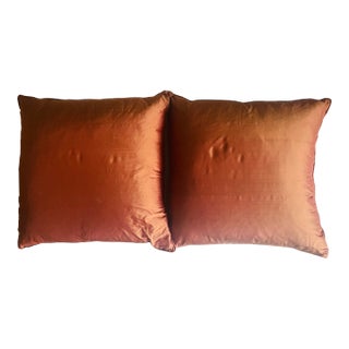 Gorgeous Pair Copper Taffeta Silk Pillows Feather Down 22” For Sale