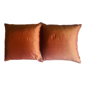 Gorgeous Pair Copper Taffeta Silk Pillows Feather Down 22”