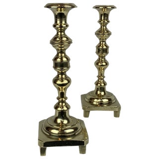 A Pair of Footed Russian Ninetenth Century Candlesticks in Solid Brass-10.75" For Sale