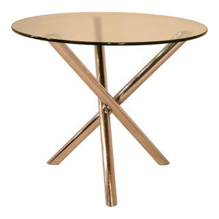 Mid-Century Modern Chrome Tripod Base Table With Glass Top For Sale