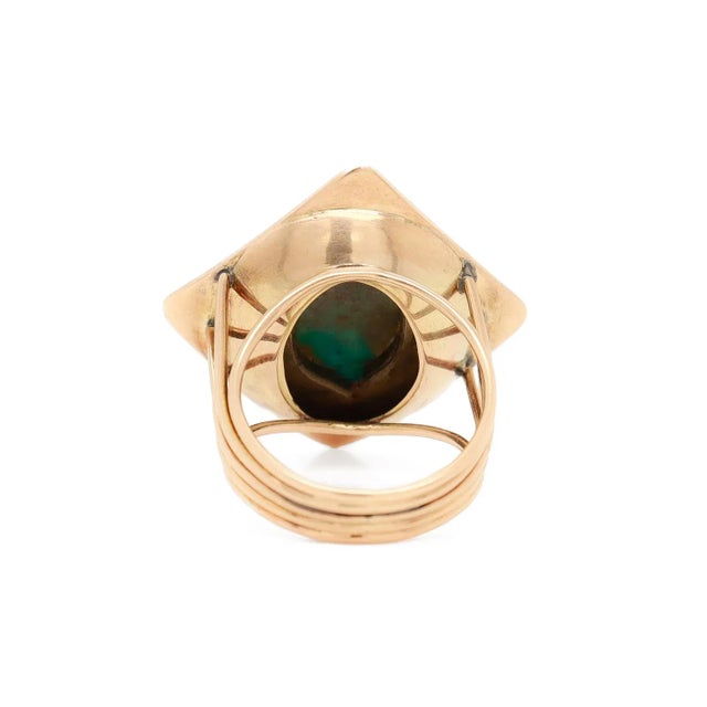 Metal 14k Gold & Turquoise Cabochon Mid-Century Modern Cocktail Ring For Sale - Image 7 of 9