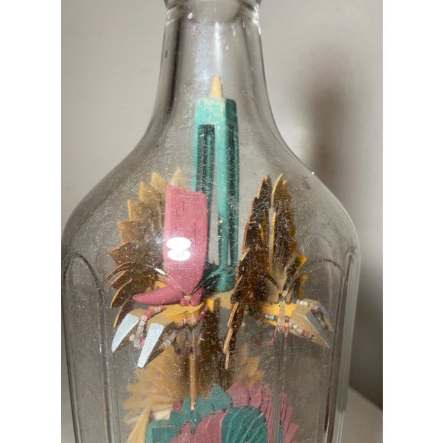 Antique Handmade Whimsical Folk Art Mixed Media Wood Glass Sculpture in Bottle For Sale - Image 11 of 18