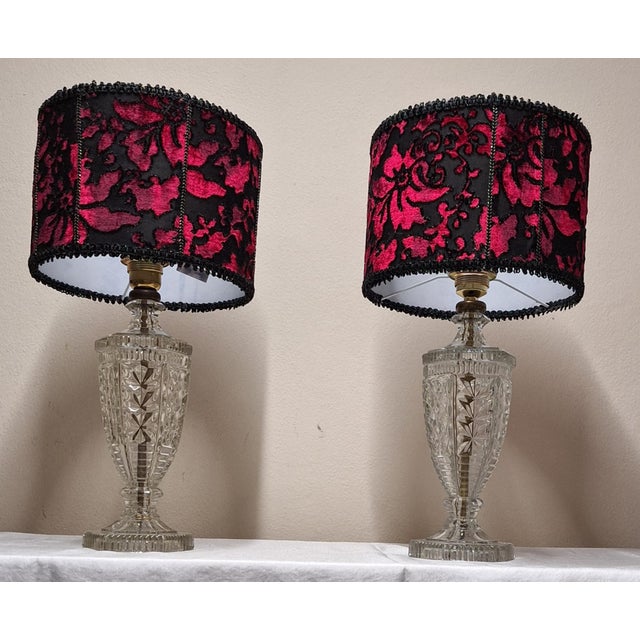 Vintage Table Lamps with Glass Base and Fabric Shades from Lamplove, 1970s, Set of 2 For Sale - Image 4 of 10