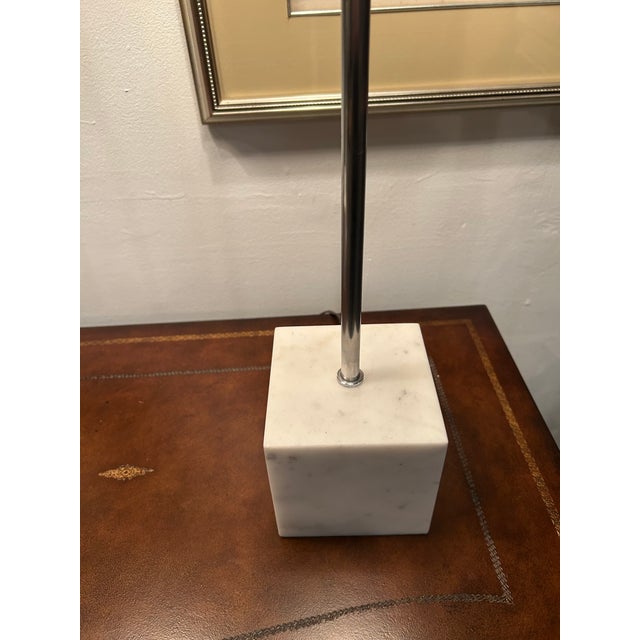 Midcentury Modern Elongated Chrome & Marble Table Lamps- A Pair For Sale - Image 4 of 7