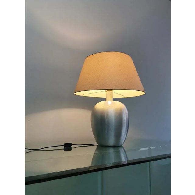 Mid-Century Modern Table Lamp in Brushed Aluminum & Italian Fabric, 1970s For Sale - Image 3 of 12