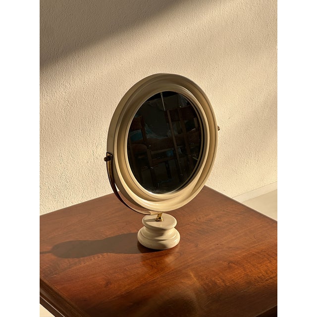 Cream Table Mirror in Laquered Wood and Metal with Marble Base, 1970s For Sale - Image 8 of 12