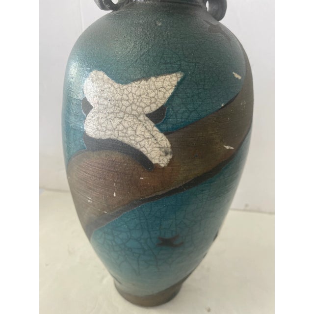 Teal 1980s Signed Ken Jensen Raku Style Ceramic Vase For Sale - Image 8 of 10