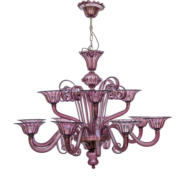 Venetian Purple Hand-Blown 12-Light Chandelier from Cenedese For Sale