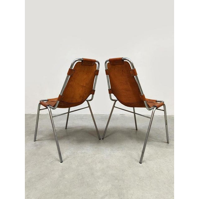 Charlotte Perriand Vintage Italian Les Arcs Chairs in Camel Leather by Charlotte Perriand for Dal Vera, 1970s, Set of 2 For Sale - Image 4 of 6