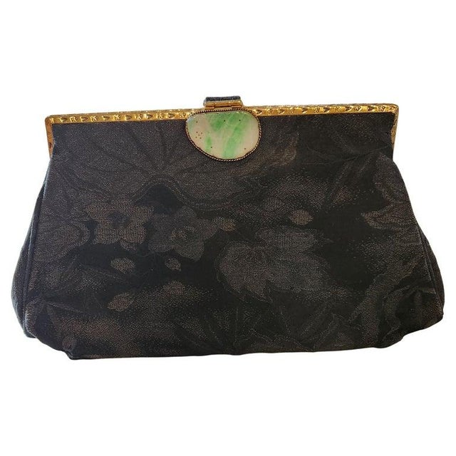 1960s Gumps Black Brocade Bag Jade Clasp Hong Kong For Sale In San Diego - Image 6 of 10