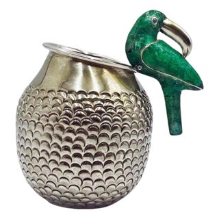 1960s Los Fajardo Taxco Toucan Pitcher Malachite Silver Plate For Sale
