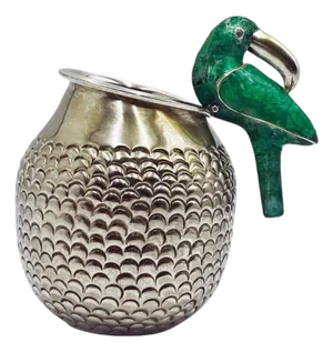 1960s Los Fajardo Taxco Toucan Pitcher Malachite Silver Plate