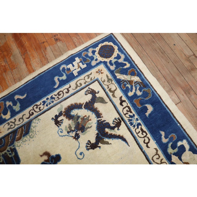 Zabihi Collection Ivory Antique Chinese Dragon Rug - 7'3" x 9'7" For Sale - Image 9 of 12